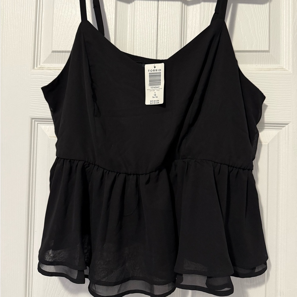 Black Peplum Cami with Adjustable Straps